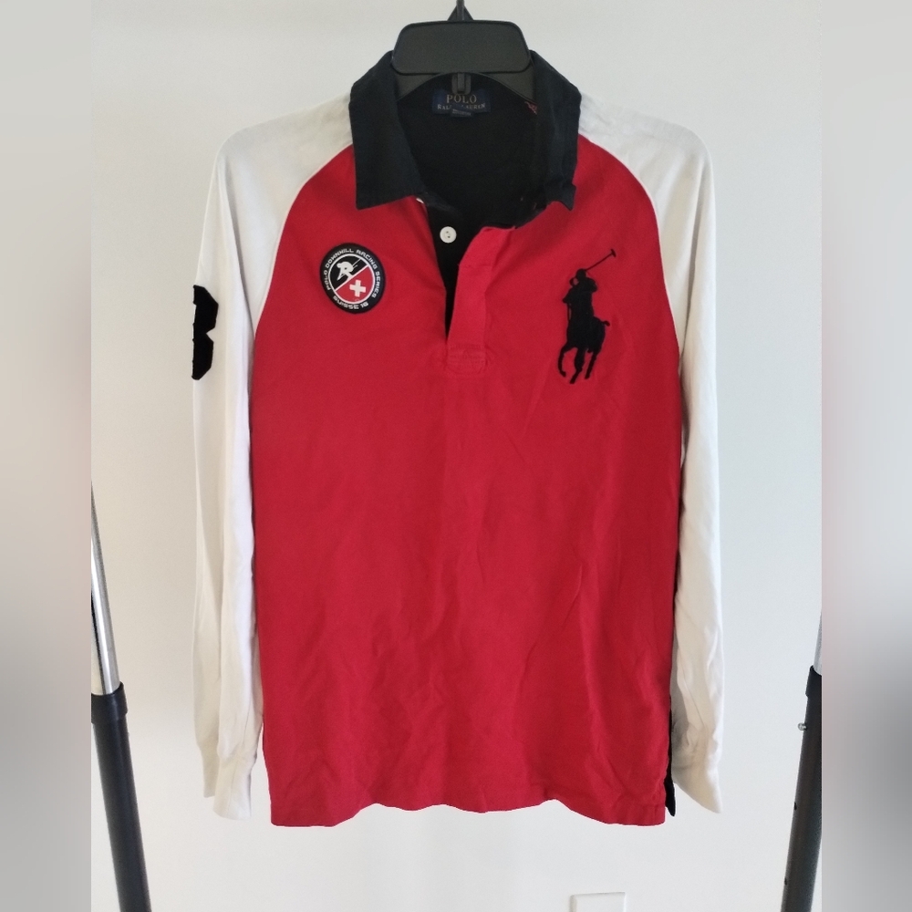 Polo Ralph Lauren Rugby Shirt Boys XL 18-20 Red Black White Long Sleeve Big Pony